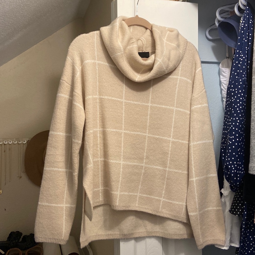 Cowlneck Windowpane Sweater